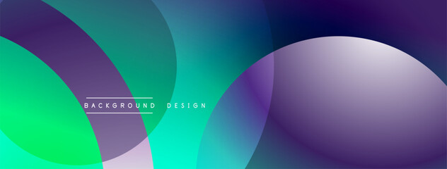 Abstract vibrant design. Overlapping circles create dynamic gradient effect. Smooth transitions between turquoise, purple, green hues. Modern aesthetic.