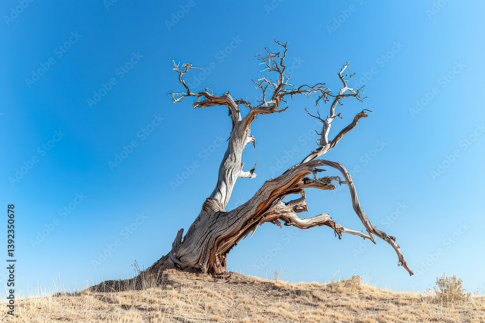 Poster tree trunk is leaning on the ground in a field