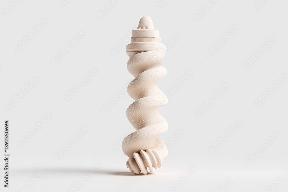 Poster abstract, cream-colored, spiral form, standing vertically on a plain background. it's a smooth, cont
