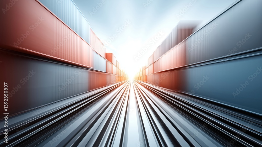 Aufkleber a vibrant abstract image depicting shipping containers along railway tracks, creating a sense of spe