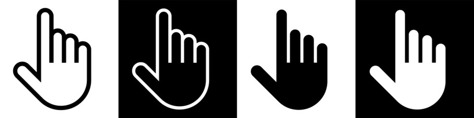 Hand pointer sign set, clicking icon. Pointing finger, cursor pointer symbol. Web interface image.