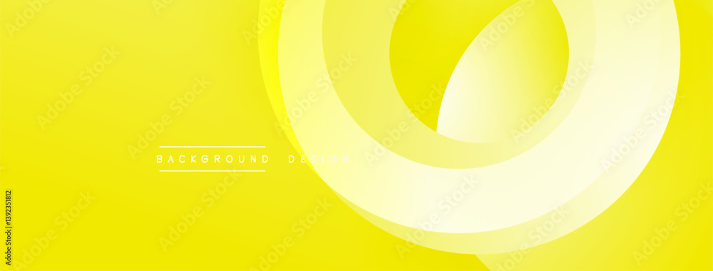Poster Bright yellow background with white circular layers. Smooth gradients create depth. Minimalist design for modern aesthetic. Clean, simple, vibrant.
