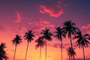 Silhouette of palm trees at sunset. Silhouette palm tree at tropical beach.