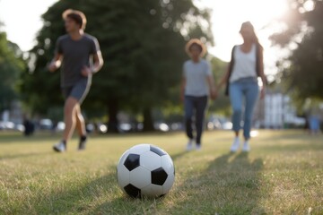 Fototapeta premium Is Your Family Prepared to Enjoy a Game of Football Together on a Meadow