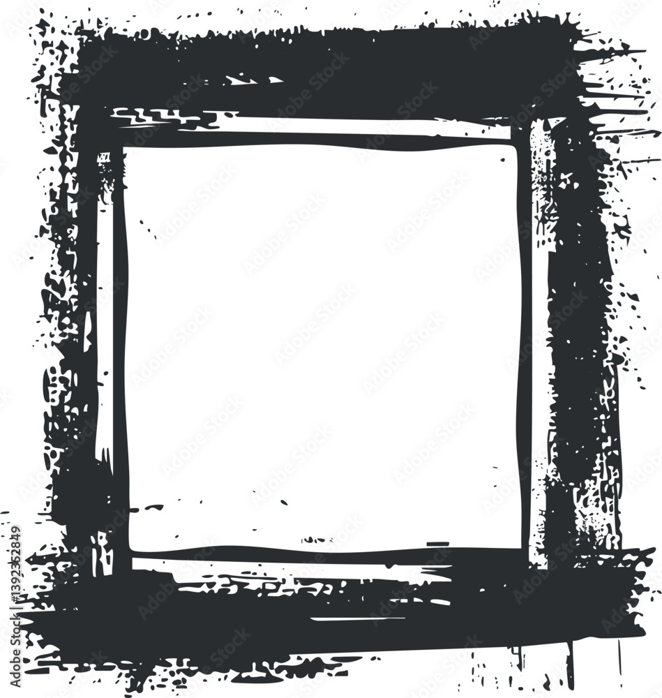 Aufkleber grunge-style black and white abstract frame with rough edges and textured design.