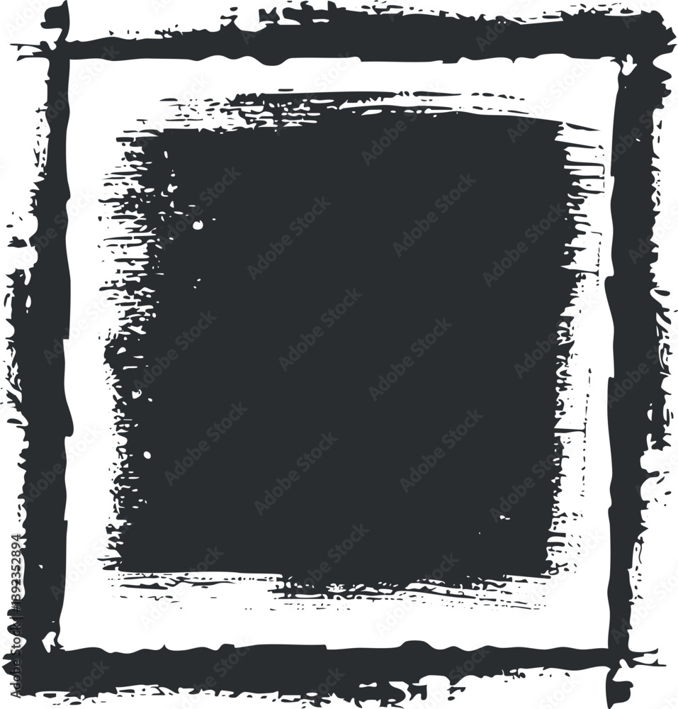 Poster grunge-style black and white frame with textured border design for artistic backgrounds.