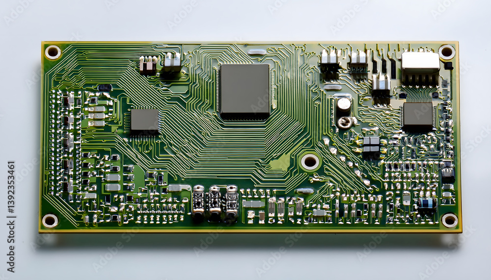 Poster electronic circuit board featuring intricate pathways and components, showcasing technology and desi