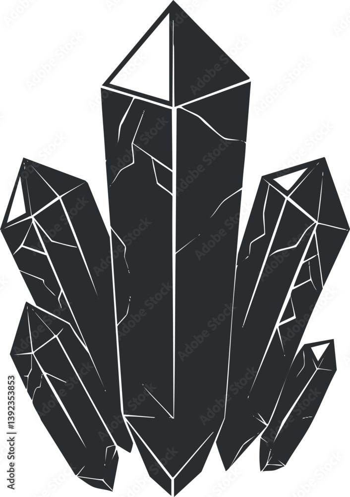 Aufkleber monochrome illustration of angular, faceted crystals with a sharp and geometric design.