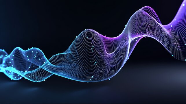 The fusion of a dark background and a dot blue purple wave line light gradient creates a captivating visual representation of abstract technology and big data in the digital realm, achieved through