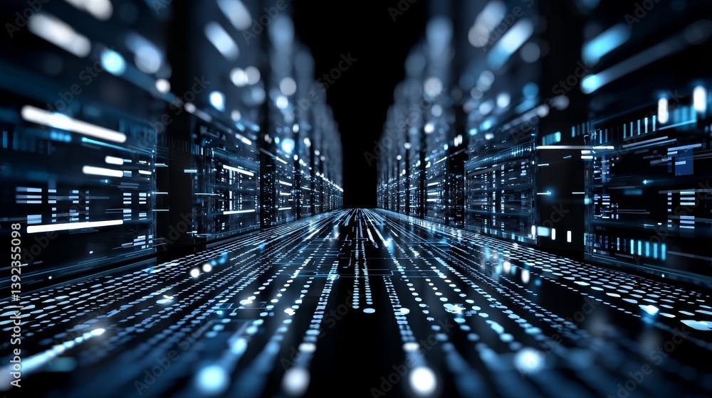 Poster blue digital cyberspace is depicted in an abstract digital background, highlighting the concept of d