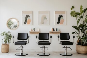 A client's barber chair is situated in the front of an interior background