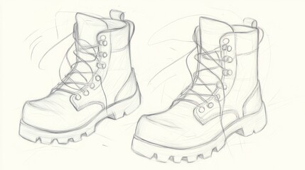 Sketch of sturdy boots, laced, on white background