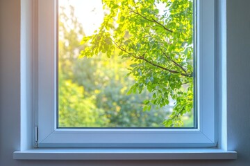 Bright Open PVC Window Framing Fresh Air with Sunlight in a Cozy House