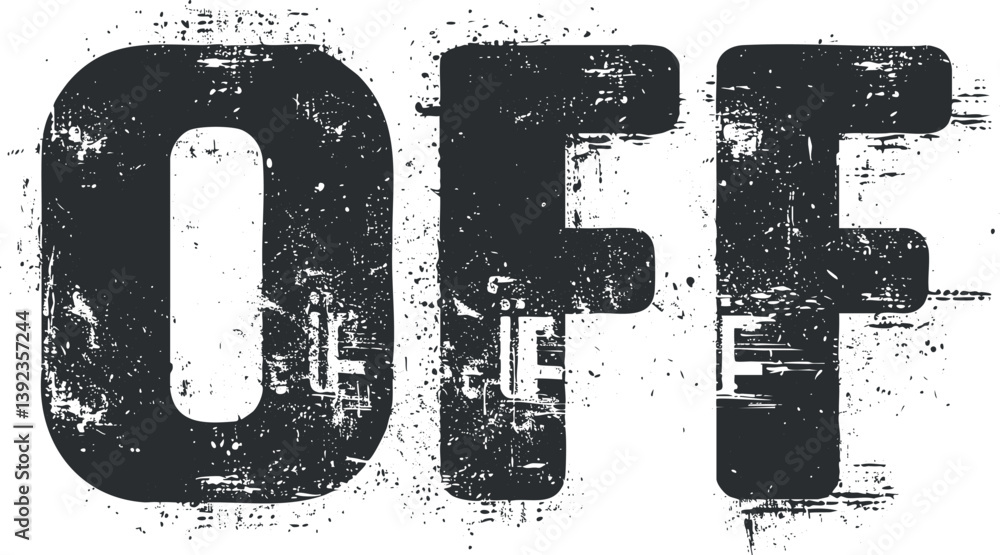 Aufkleber grunge-style 'off' text with distressed texture on a white background, emphasizing bold typography.
