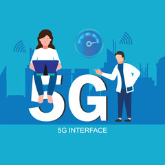 Businessman working with futuristic 5G interface