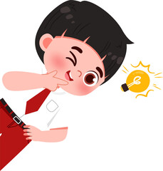 Playful Schoolboy with Mischievous Wink and Bright Idea