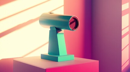 Retro Teal Telescope on Pastel Platform