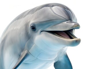 Close-up shot of a dolphin with its mouth open on a white background © Waseem