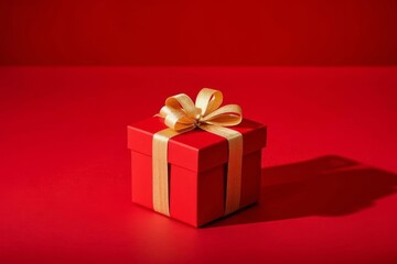 there is a red gift box with a gold bow on it
