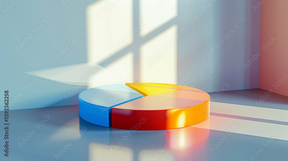 Aufkleber d pie chart with partd layers casting shadows over a smooth reflective floor