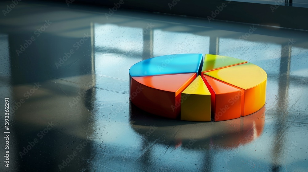 Aufkleber d pie chart with partd layers casting shadows over a smooth reflective floor
