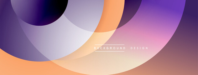 Abstract design featuring overlapping circles. Gradient colors blend purple, orange, gray. Minimalist aesthetic, modern feel. Subtle text reads background design.