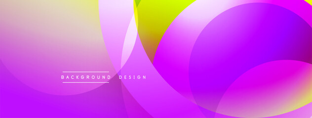 Vibrant abstract composition. Overlapping circles, flowing gradients. Purple, pink, yellow hues create dynamic visual effect. Modern design element.
