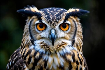 Fototapeta premium there is a close up of a owl with orange eyes