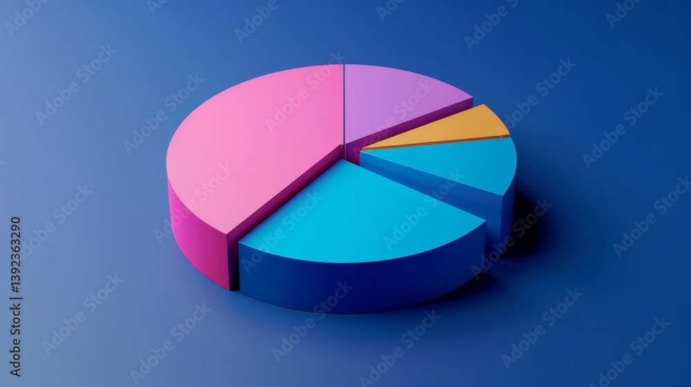 Poster bold d pie chart with deep shadows and percentage labels above each part