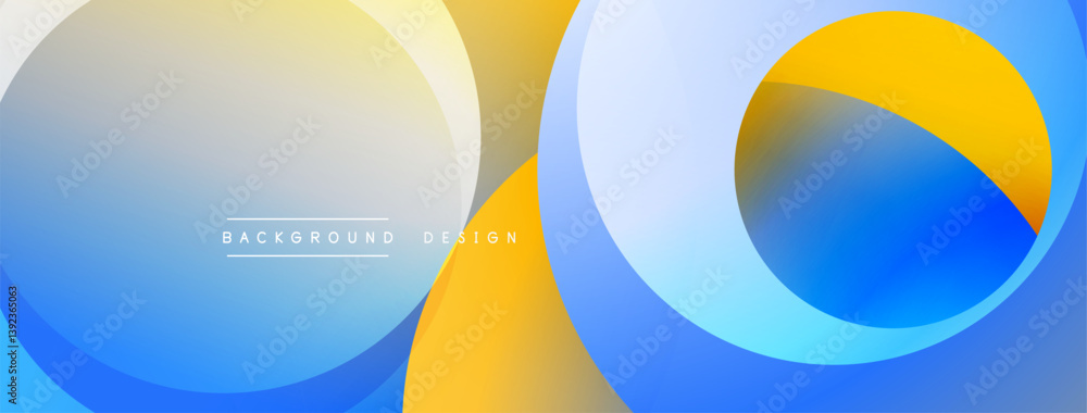 Leinwandbilder Abstract design. Overlapping circles, smooth gradients. Blue, yellow, white color scheme. Modern aesthetic. Minimalist composition. Clean lines. Background texture.