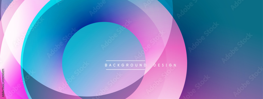 Aufkleber Abstract vibrant circles overlap creating dynamic visual effect. Smooth gradients blend blues, purples, pinks. Modern design for backgrounds, presentations.