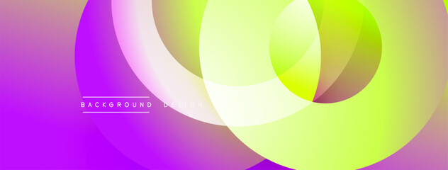 abstract vibrant circles overlap creating gradient effect. purple, green, yellow hues blend smoothly. modern design element.
