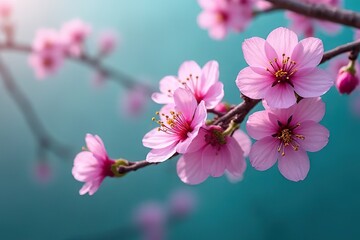 Obraz premium Blooming cherry blossom branches tranquil nature scene floral photography soft light serene environment