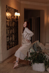 Aesthetic photo of attractive young woman ceramicist. process of creating pottery, creative workshop