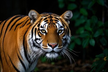 there is a tiger that is walking in the woods