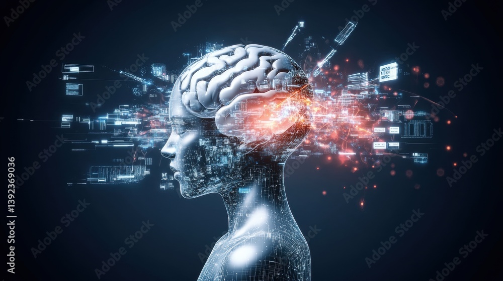 Aufkleber conceptual representation of human brain with data burst