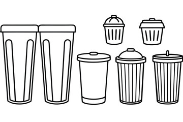Trash Can Line Art Featuring Practical Urban Waste Management