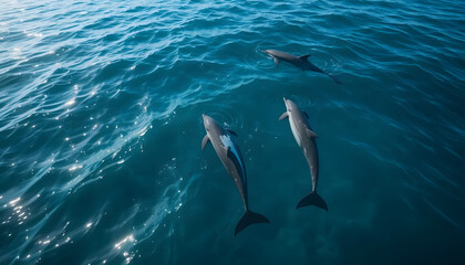 Fototapeta premium a few dolphins swimming around, highlighting the importance of ocean conservation.