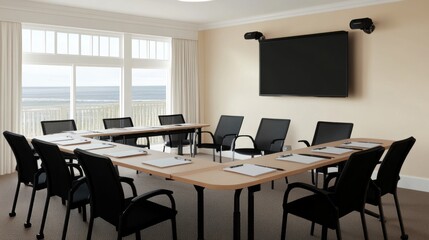 Modern Conference Room with Large Windows and View