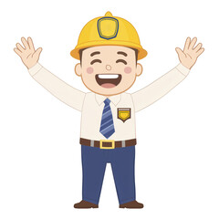 Cheerful construction worker with a hard hat and a smile, celebrating safety. Perfect for promoting construction, teamwork, or job safety themes on a white isolated background.