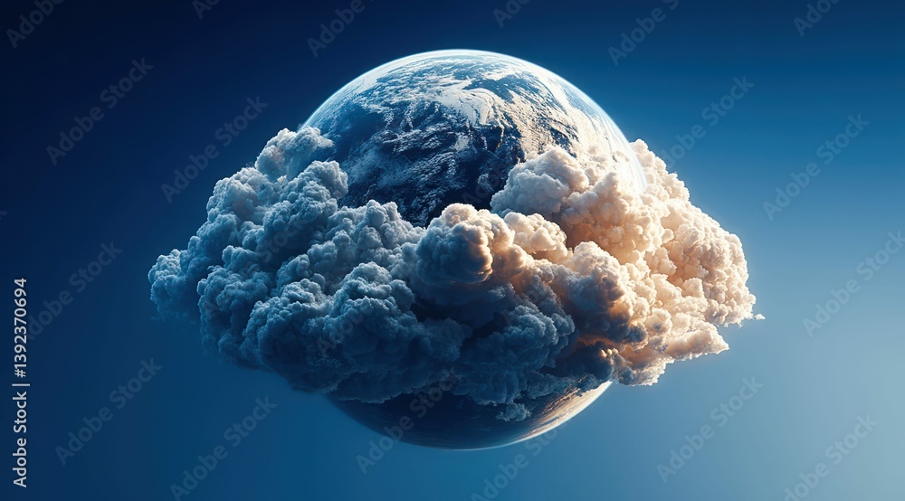 Poster the earth covered in a layer of clouds, creating an abstract scene that combines elements of nature 