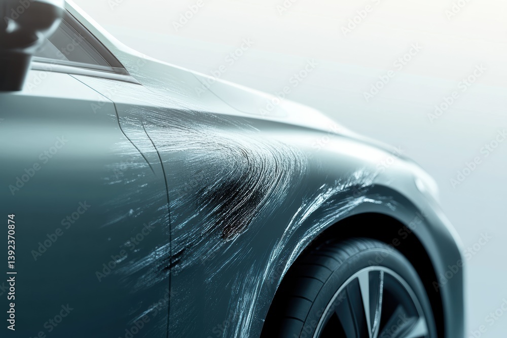 Poster car damage with scratches and dents displayed in a minimalist design layout