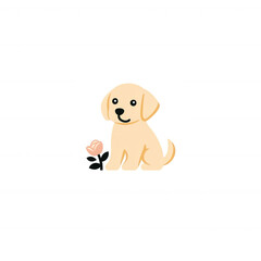 Cute cartoon puppy sitting beside a small flower, perfect for pet lovers and design projects. Ideal for adding a touch of joy and charm to various digital applications.