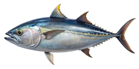 Fototapeta premium Detailed Illustration of a Yellowfin Tuna Fish Showing its Body Shape Coloration and Fins
