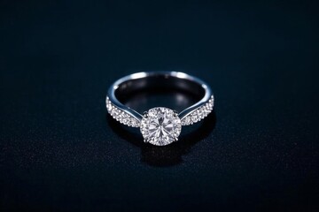 a close up of a diamond ring on a black surface