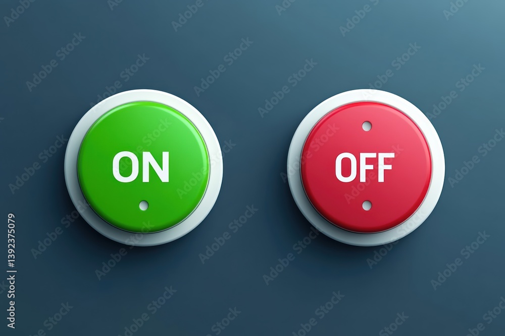 Poster green and red buttons labeled on and off for electronic device control