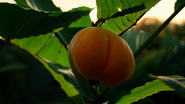 Close-up of Garcinia Gummi-Gutta Fruit Hanging on a Tree Branch in Tropical Sunlight