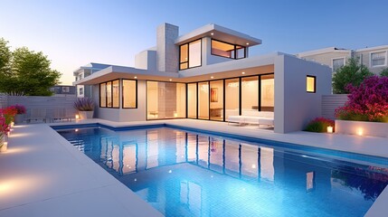 Fototapeta premium Modern Minimalist Architecture,Luxury contemporary mansion with pool
