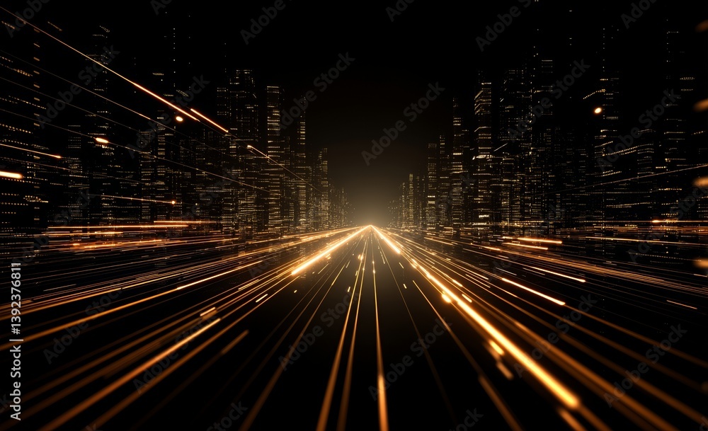 Poster digital data flowing down the road with a blurred motion creates a vision of speedy information tran