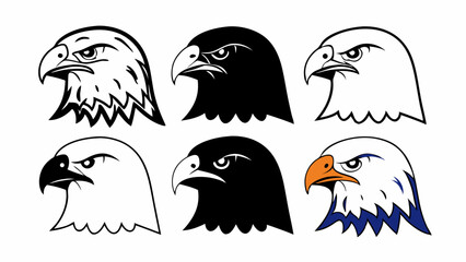 Stylized Eagle Head Designs: Digital Illustration with Unique Color Schemes and Expressions